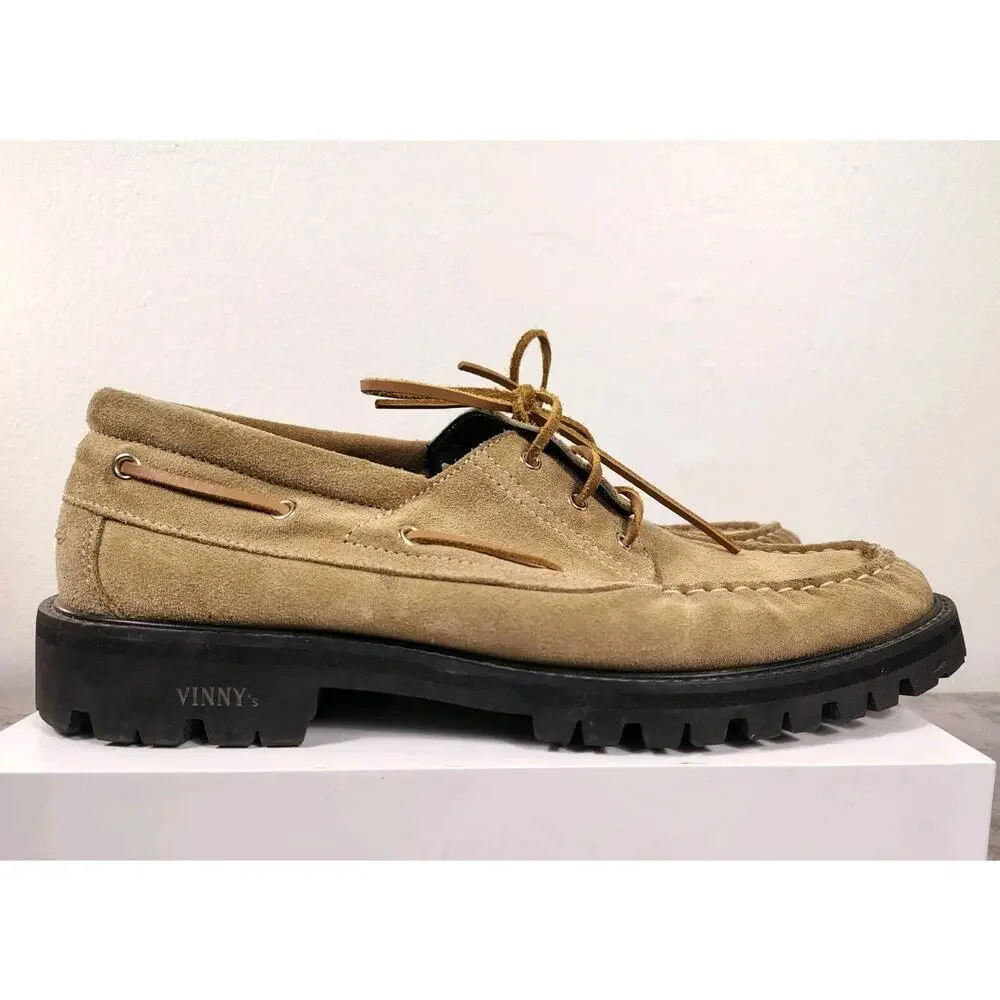 VINNY’s Aztec Boat Shoes Men's 13 Beige Suede Vibram Loafers Made In Portugal